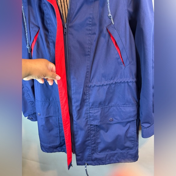 R.O.C Made In Taiwan Windbreaker Coat Rain Jacket Blue Pockets Size 8 Adjustable - Picture 5 of 16